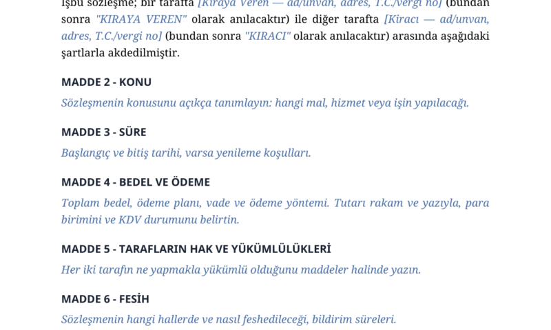 Kira Sözleşmesi Hazırlama Rehberi