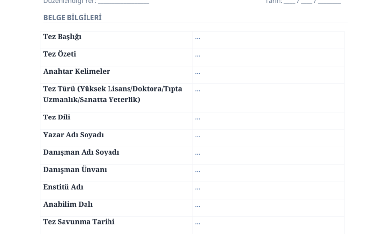 Tez Veri Giriş Formu Doldurma Rehberi